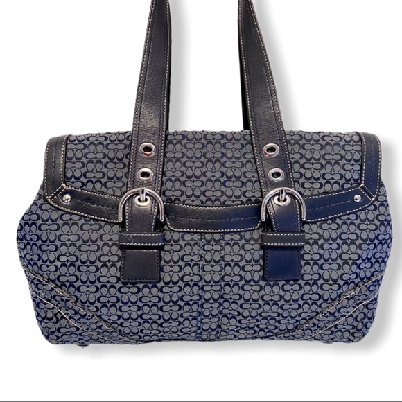 Coach Signature Soho Flap Satchel Navy Large - Picture 3 of 8
